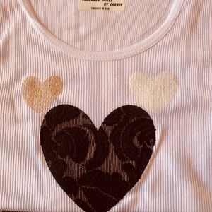 Tank Top White Embellished with Lace Hearts